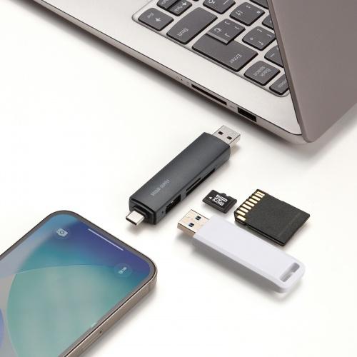 ADR-5TCMSD5BK USB Type-C ＆ USB-A両対応 直挿しSD/microSDカードリーダー (USBポート付き) 商品画像20：eONE