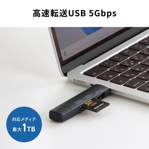ADR-5TCMSD5BK USB Type-C ＆ USB-A両対応 直挿しSD/microSDカードリーダー (USBポート付き) 商品画像6：eONE