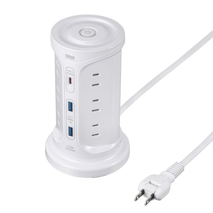 TAP-B112C1A2W (ホワイト) USB充電機能付きタワー型タップ