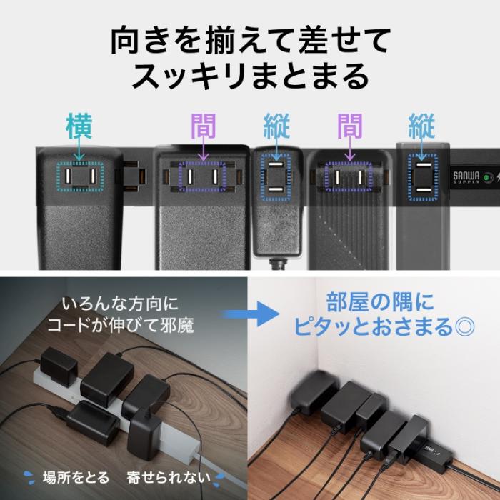 TAP-SPSLIM4MG-2W (ホワイト) スリムタップ (AC4個口・マグネット付き・雷ガード付き) 商品画像5：eONE