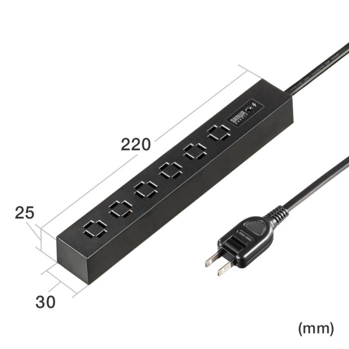 TAP-SPSLIM6MG-2BK (ブラック) スリムタップ (AC6個口・マグネット付き・雷ガード付き) 商品画像17：eONE
