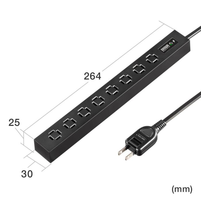 TAP-SPSLIM8MG-2BK (ブラック) スリムタップ (AC8個口・マグネット付き・雷ガード付き) 商品画像17：eONE