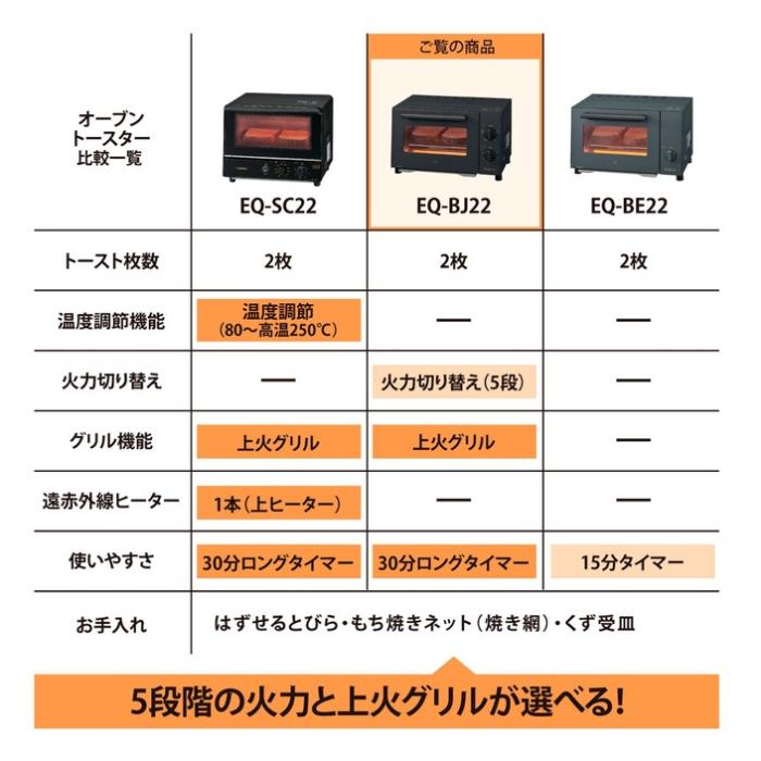 EQ-BJ22-BA (ブラック) オーブントースター 2枚タイプ はずせるとびら 火力切替 商品画像10：eONE