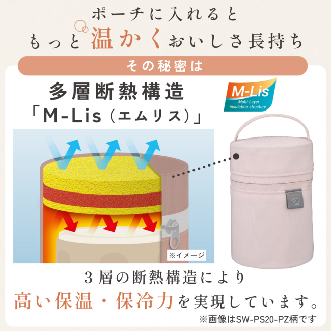 SW-PS20-PZ (ピンクベージュ) スープジャーポーチ 多層断熱構造「M-Lis」 商品画像2：eONE
