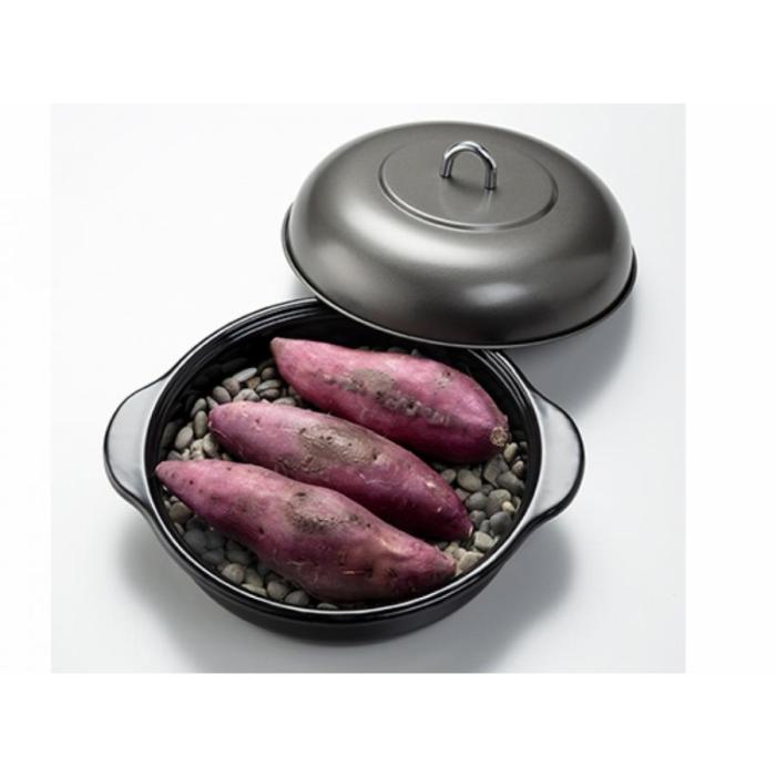 【送料無料】HA-IY24S ホーロー 石焼いも器 ガス火・IH200V対応 24cm 専用天然石付 商品画像3：eONE