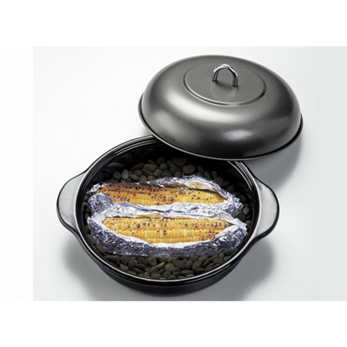 【送料無料】HA-IY24S ホーロー 石焼いも器 ガス火・IH200V対応 24cm 専用天然石付 商品画像4：eONE