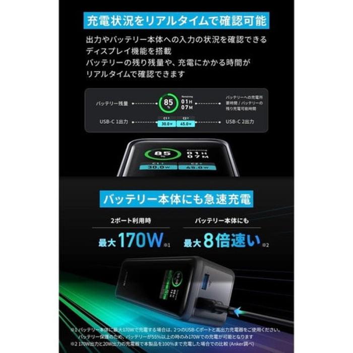 『A1340011』アンカー Anker Prime Power Bank 27650mAh 250W モバイルバッテリー ブラック 商品画像5：e-Sports Cafe ZERO