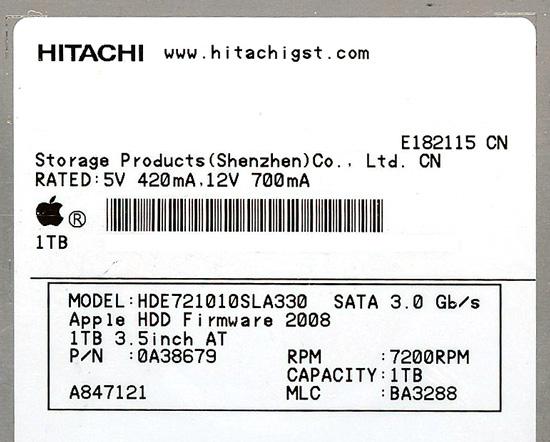 HITACHI製HDD　HDE721010SLA330　1TB SATA300 7200