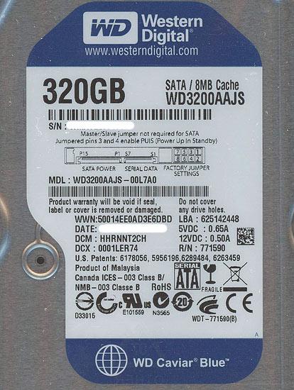 Western Digital製HDD　WD3200AAJS　320GB SATA300 7200