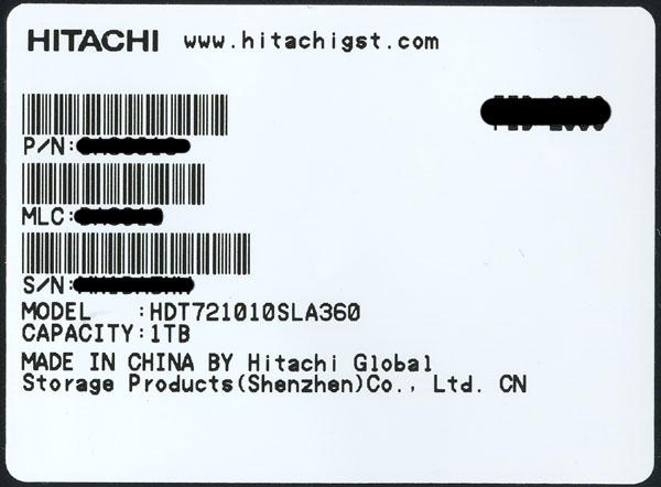 HITACHI製HDD　HDT721010SLA360　1.0TB SATA300 7200