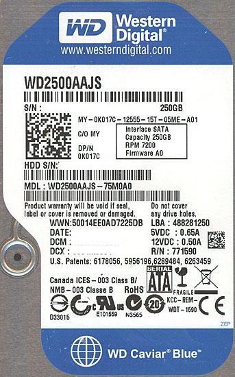 Western Digital製HDD　WD2500AAJS　250GB SATA300 7200