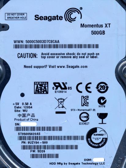 SEAGATE ノート用HDD 2.5inch　ST95005620AS　500G