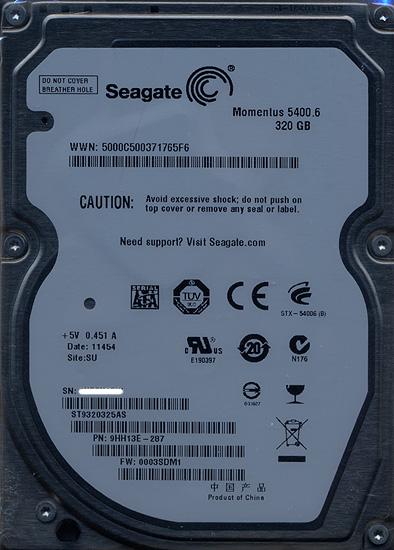 SEAGATEノート用HDD 2.5inch　ST9320325AS　320GB 9.5mm