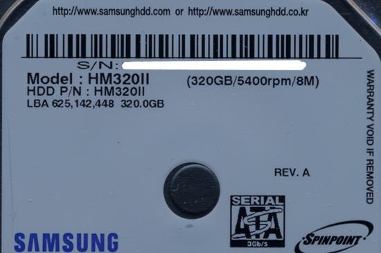 Samsung製 ノート用HDD 2.5inch　HM320II　320GB 9.5mm 商品画像2：オンラインショップ　エクセラー