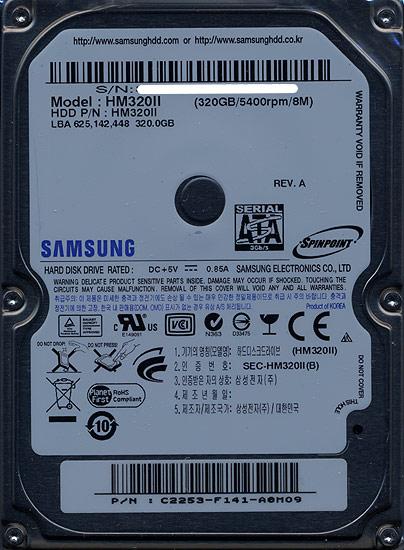 Samsung製 ノート用HDD 2.5inch　HM320II　320GB 9.5mm