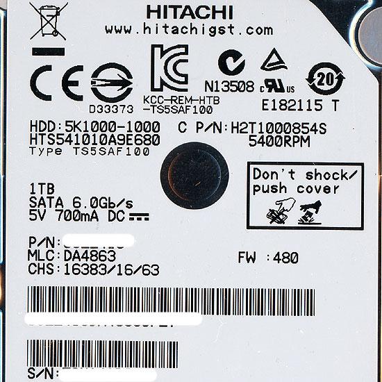 HITACHI ノート用HDD 2.5inch　HTS541010A9E680　1TB