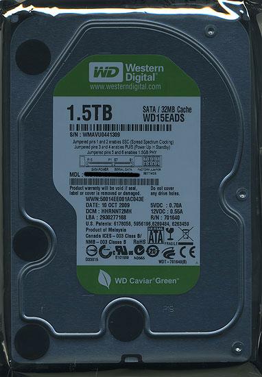 Western Digital製HDD　WD15EADS　1.5TB SATA300