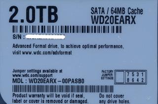 Western Digital製HDD WD20EARX 2TB SATA600の通販なら: オンライン