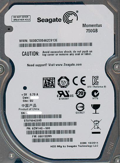 SEAGATE製HDD　ST9750423AS　750GB 5400rpm