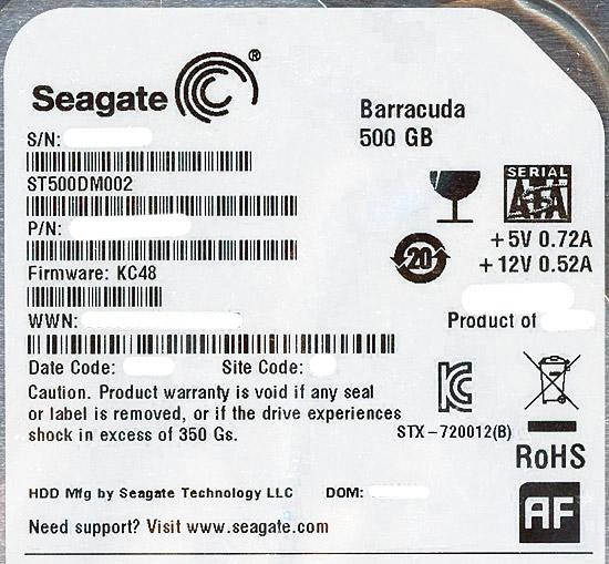 SEAGATE製HDD　ST500DM002　500GB SATA600 7200