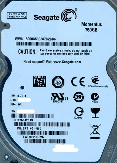 SEAGATE製HDD　ST9750420AS　750GB 7200rpm