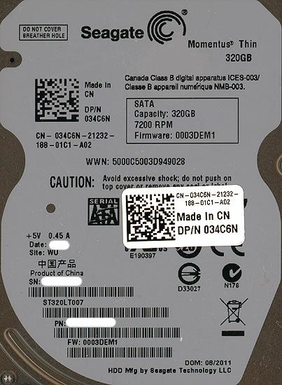 SEAGATE製HDD　ST320LT007　320GB SATA600 7200