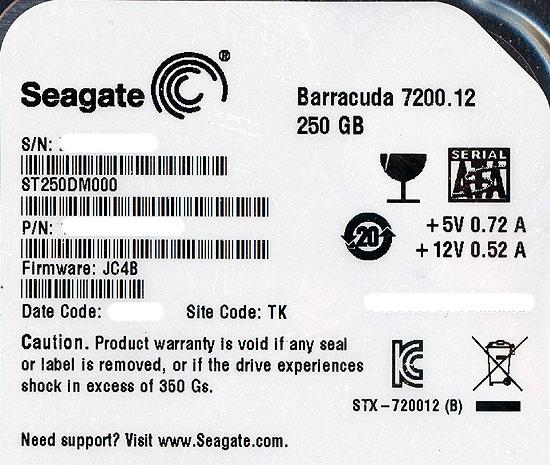 SEAGATE製HDD　ST250DM000　250GB SATA600 7200