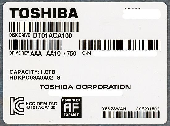 TOSHIBA製HDD　DT01ACA100　1TB SATA600 7200