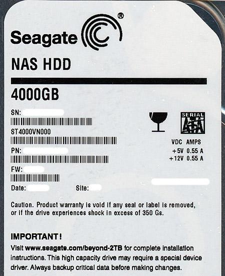 SEAGATE製HDD　ST4000VN000　4TB SATA600