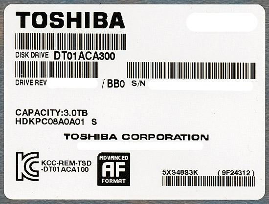 TOSHIBA製HDD　DT01ACA300　3TB SATA600 7200