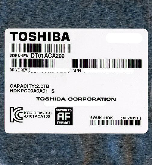 TOSHIBA製HDD　DT01ACA200　2TB SATA600 7200