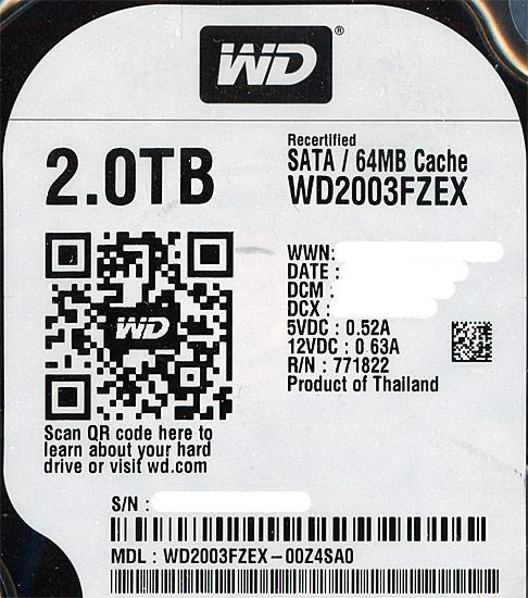 Western Digital製HDD　WD2003FZEX　2TB SATA600 7200 商品画像1：オンラインショップ　エクセラー