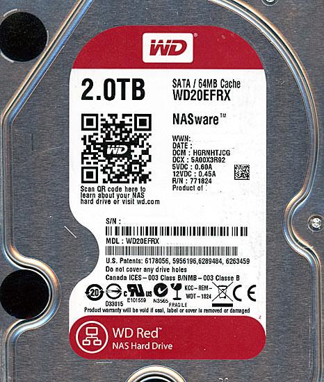 Western Digital製HDD　WD20EFRX　2TB SATA600