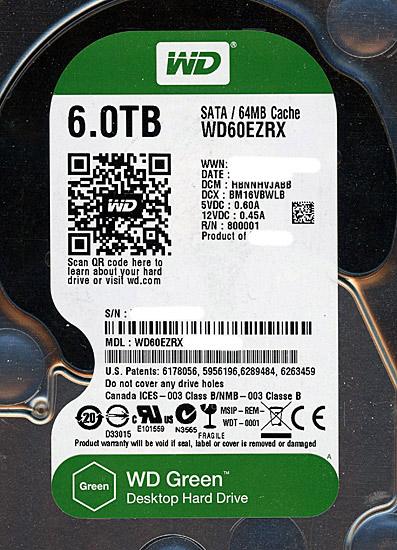 Western Digital製HDD　WD60EZRX　6TB SATA600