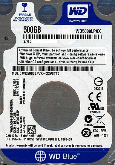 Western Digital製HDD　WD5000LPVX　500GB SATA600
