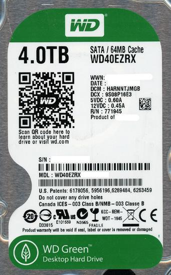 Western Digital製HDD　WD40EZRX　4TB SATA600