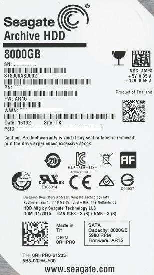 SEAGATE製HDD　ST8000AS0002　8TB SATA600