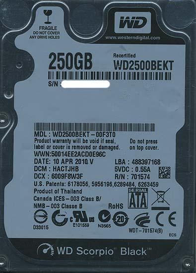 WesternDigital HDD 2.5inch　WD2500BEKT　250GB 9.5mm