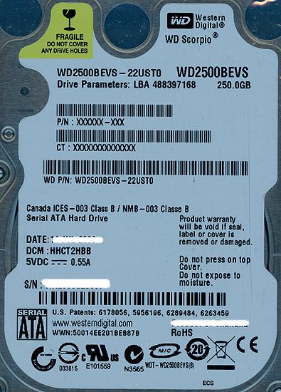 WesternDigital HDD 2.5inch　WD2500BEVS　250GB 9.5mm