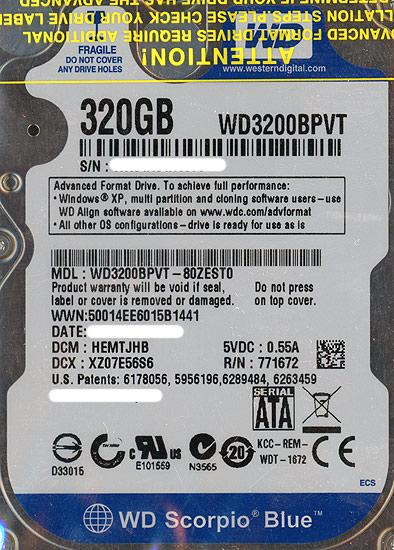 WesternDigital HDD 2.5inch　WD3200BPVT　320GB 9.5mm