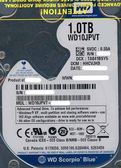 WesternDigital ノート用HDD 2.5inch　WD10JPVT　1TB 商品画像2：オンラインショップ　エクセラー