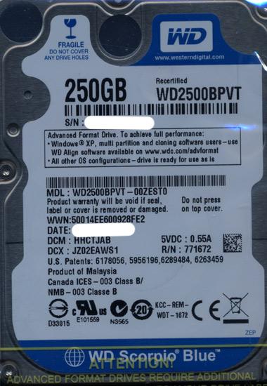 WesternDigital HDD 2.5inch　WD2500BPVT　250GB 9.5mm