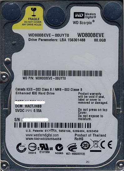 WesternDigital HDD 2.5inch　WD800BEVE　80GB 9.5mm