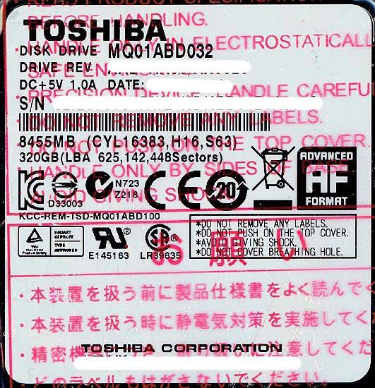 TOSHIBA(東芝) ノート用HDD 2.5inch　MQ01ABD032　320GB 商品画像1：オンラインショップ　エクセラー