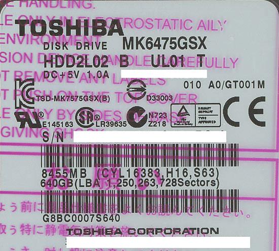 TOSHIBA(東芝) ノート用HDD 2.5inch　MK6475GSX　640GB