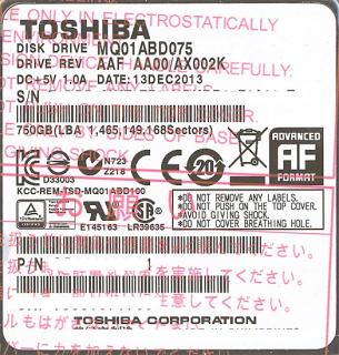 TOSHIBA(東芝) ノート用HDD 2.5inch MQ01ABD075 750GBの通販なら: オンラインショップ エクセラー  [Kaago(カーゴ)]