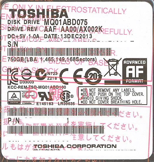 TOSHIBA(東芝) ノート用HDD 2.5inch　MQ01ABD075　750GB