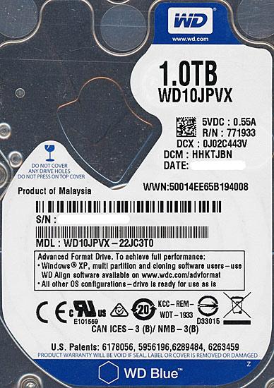WesternDigital ノート用HDD 2.5inch　WD10JPVX　1TB