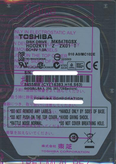 TOSHIBA(東芝) ノート用HDD 2.5inch　MK6476GSX　640GB