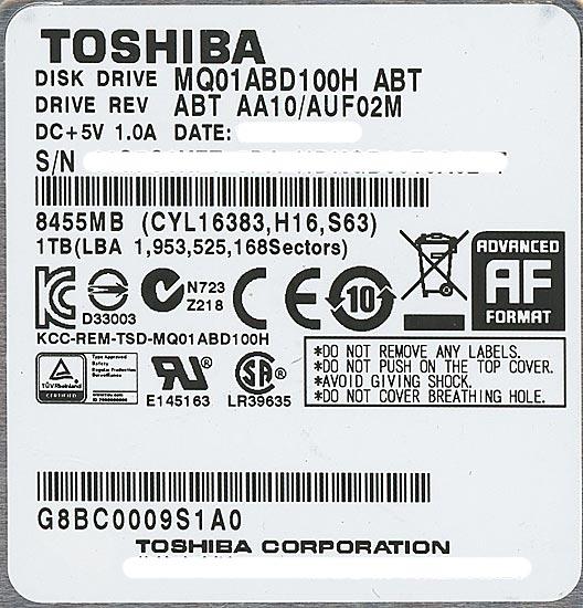 TOSHIBA(東芝) ノート用HDD 2.5inch　MQ01ABD100H　1TB